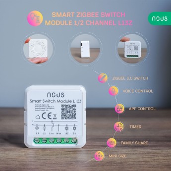 Modul inteligent pentru automatizare dispozitive electrocasnice Nous L13Z Zigbee Smart Switch Module 1/2 canale, 16A, Tuya Nous