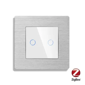 Întrerupator inteligent (fără nul) Luxion Smart Life, dublu, cu touch, din sticlă, ramă aluminiu, ZigBee Smart Life / Tuya - 1