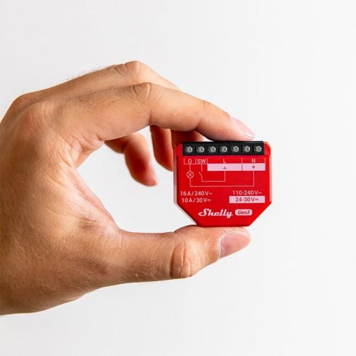 Releu smart Shelly Plus 1PM GEN3, 1 canal, monitorizare consum, 16A, WiFi, Bluetooth, ESP32, MQTT