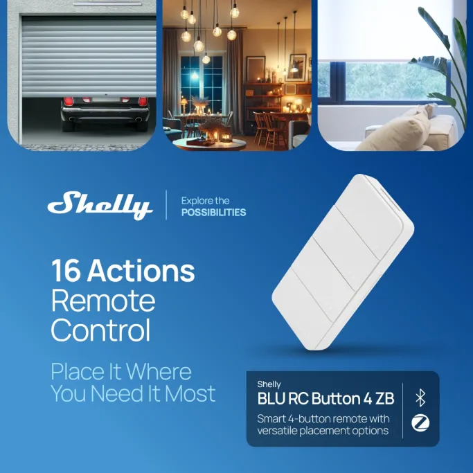 Telecomandă Zigbee Shelly BLU RC Button 4 ZB