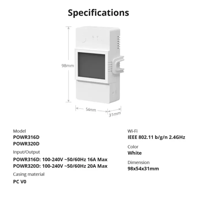 Sonoff POWR320D POW Elite Contor Energie Smart Wi-Fi 20A