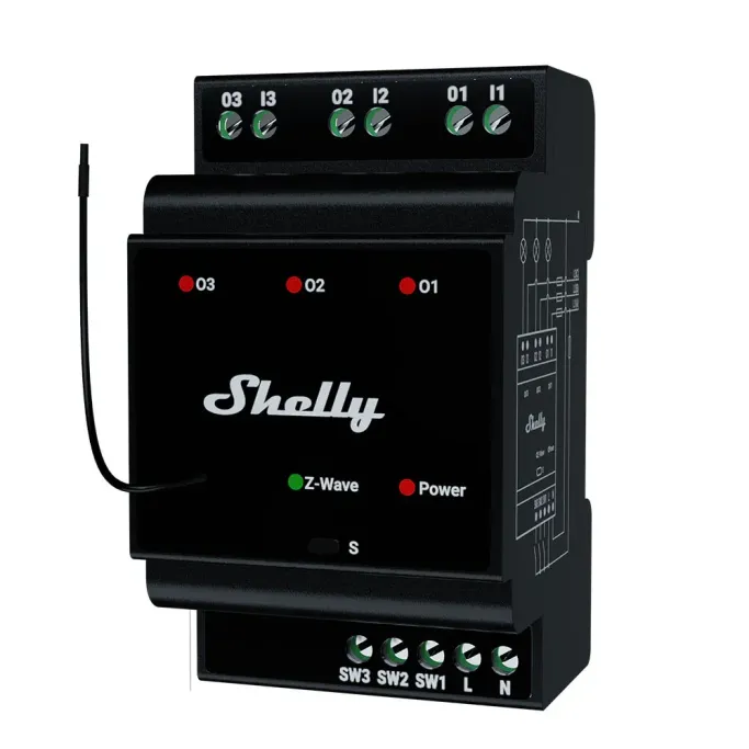 Shelly Wave Pro 3 LR Releu Smart 3 Canale 48A Z-Wave